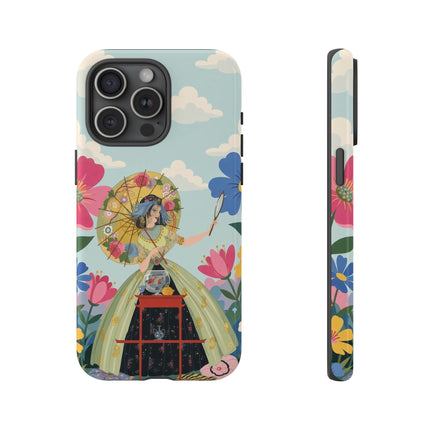 🌸🪞 The Floral Parasol Reflection Phone Case – Art Deco Garden Fantasy