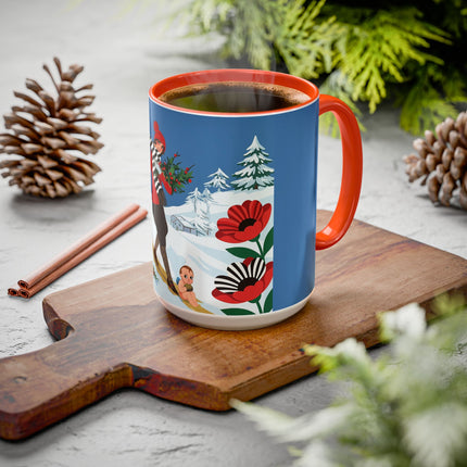 🎿🎄 The Christmas Holly Skier Colorful Mug – Whimsical Holiday Fantasy