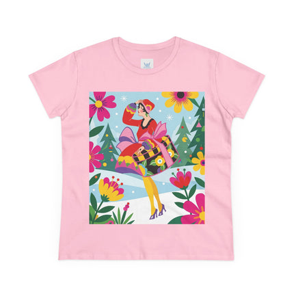 🎄🌺 Christmas In The Winter Garden Cotton Tee – Art Deco Holiday Whimsy