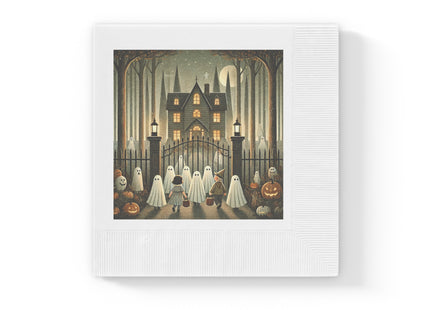 Ghostly Welcome – A Halloween Night White Coined Napkins