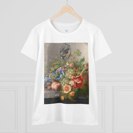 Still Life With Flowers, Fruit, A Great Tit And A Mouse by Herman Henstenburgh Women's Midweight Cotton Tee