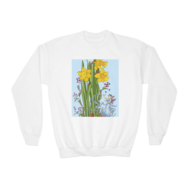 Daffodil Fairy Youth Crewneck Sweatshirt – Springtime Magic & Vintage Charm