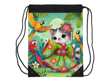 Parrot Dance of the Geisha Kitten Drawstring Bag