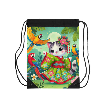 Parrot Dance of the Geisha Kitten Drawstring Bag