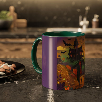 🌙🎃 The Scarecrow Of Haunted Hollow Colorful Mug – Whimsical Halloween Mystery