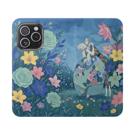 🌸💙 The Lovers In The Enchanted Garden Flip Case – Art Deco Floral Romance