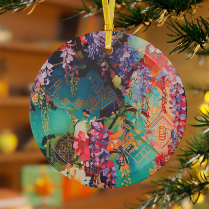 Golden Wisteria Symphony Glass Ornament