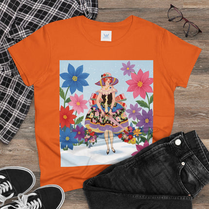 🌸❄️ The Winter Blossom Belle Cotton Tee – Art Deco Floral Fantasy
