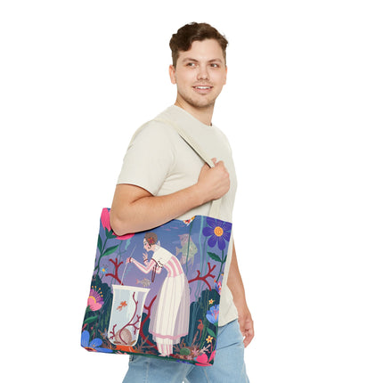 🐠🌸 The Lady Of The Enchanted Aquarium Tote Bag – Art Deco Garden Fantasy