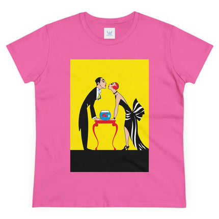 Moment of Elegance: A Passionate Embrace Amidst Golden Splendor Women's Midweight Cotton Tee