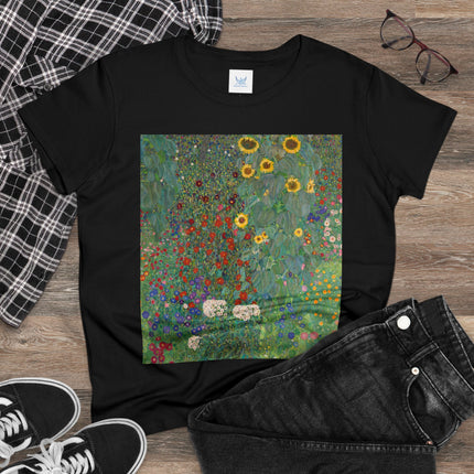 Farm Garden with Sunflowers by Gustav Klimt Women's Midweight Cotton Tee