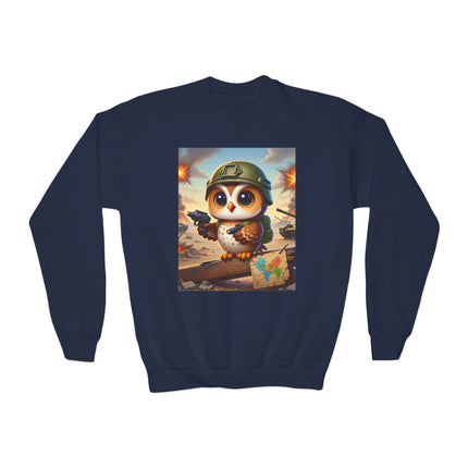Owl on the Front Lines Youth Crewneck Sweatshirt – Courage, Wisdom & Quiet Strength