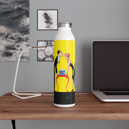 A Moment of Elegance: A Passionate Embrace Amidst Golden Splendor Slim Water Bottle