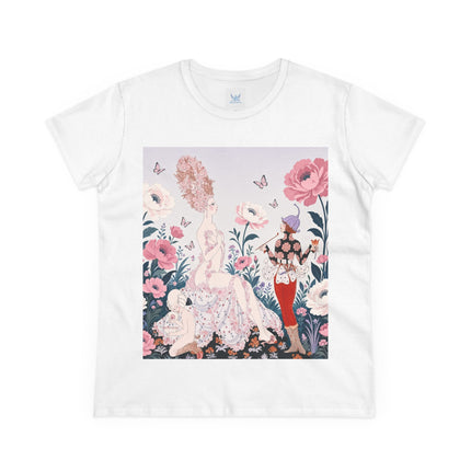 🌸🦋 The Enchanted Rose Garden Encounter Cotton Tee – Art Deco Floral Whimsy