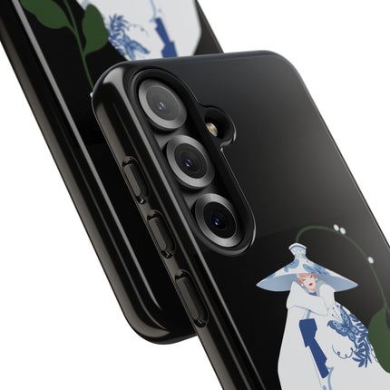 Blue & White Porcelain Geisha Phone Case – Elegant Mystery & Floral Grace