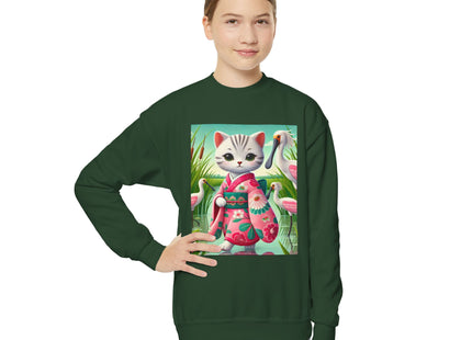 Geisha Kitten Strolls Among the Spoonbills Youth Crewneck Sweatshirt
