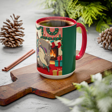 🖤🔥 The Lady Of The Christmas Hearth Colorful Mug – Art Deco Holiday Elegance