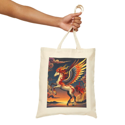 Flame-Winged Horse at Sunset Cotton Canvas Tote Bag