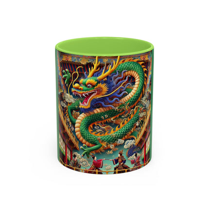 Tibetan Dragon Over Kabuki Duel Colorful Mugs (11oz, 15oz)