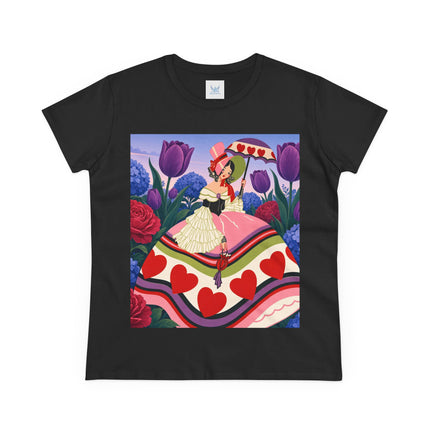 ❤️☂️ The Heart Parasol Promenade Cotton Tee – Art Deco Floral Romance