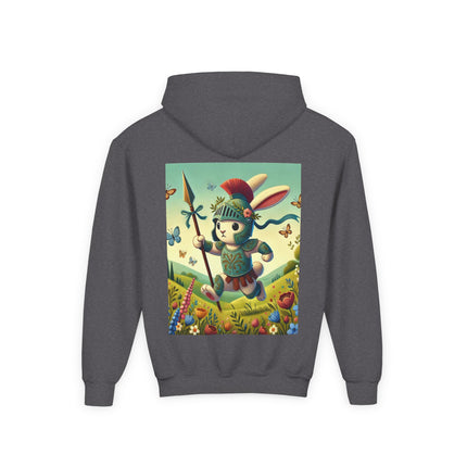 Rabbit Gladiator Youth Hooded Sweatshirt – Courage, Adventure & Playful Heroism