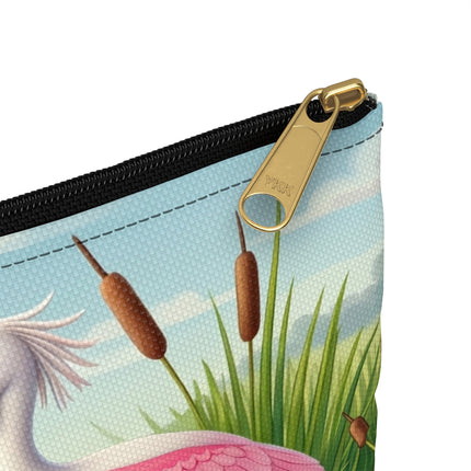 Geisha Kitten Strolls Among the Spoonbills Accessory Pouch – Serene Grace & Marshland Wonder