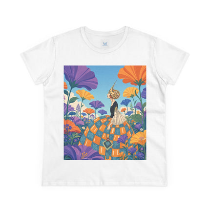 🌺🧡 The Lady Of The Golden Garden Cotton Tee – Art Deco Fashion Fantasy