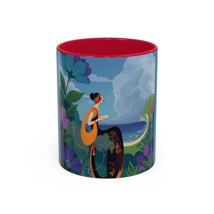 The Lady And The Sea Breeze Colorful Mugs – Art Deco Coastal Serenity