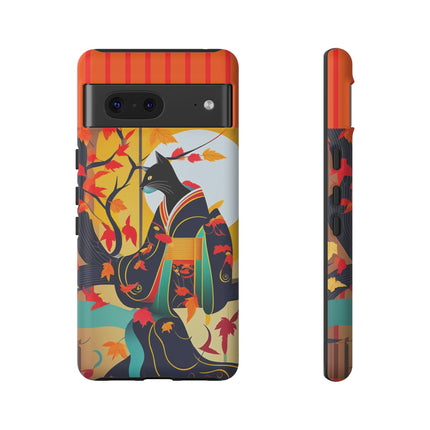 Black Cat in Kimono Phone Cases