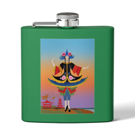Kabuki Dancer at Twilight Flask – Elegant Performance & Vibrant Fantasy