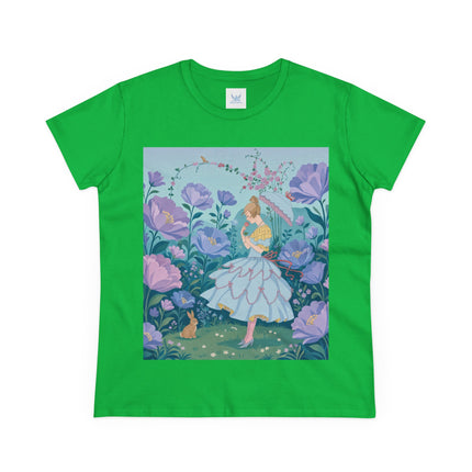 🌸🐇 The Secret Blossom Garden Cotton Tee – Art Deco Spring Whimsy