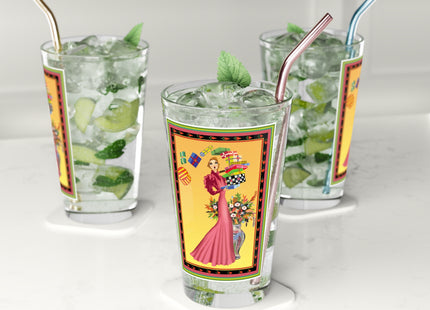 Elegant Holiday Woman with Gifts Glass, 16oz