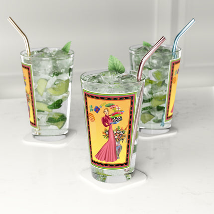 Elegant Holiday Woman with Gifts Glass, 16oz