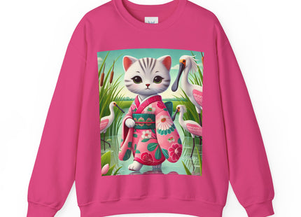 Geisha Kitten Strolls Among the Spoonbills  Unisex Heavy Blend™ Crewneck Sweatshirt