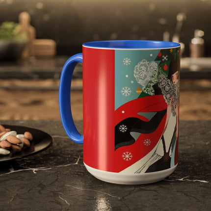 ❤️ The Lady Of The Crimson Scarf Colorful Mug – Art Deco Christmas Elegance