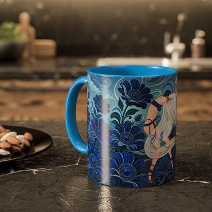 💙🌸 The Sapphire Wind Dancer Colorful Mug – Art Deco Floral Fantasy