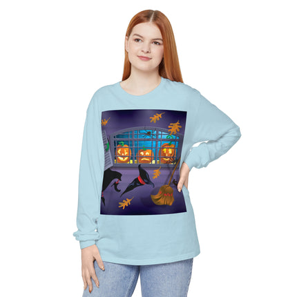 Whimsical Halloween Mischief Unisex Garment-dyed Long Sleeve T-Shirt