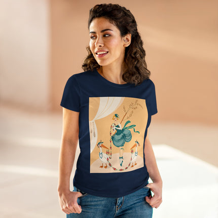 🌸🪽 The Lady And The Garden Storks Cotton Tee – Art Deco Floral Whimsy