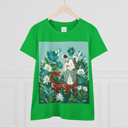 🐉🌿 The Dragon Keeper Cotton Tee – Art Deco Floral Fantasy