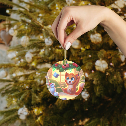 Naughty or Nice Kitten Christmas Glass Ornament