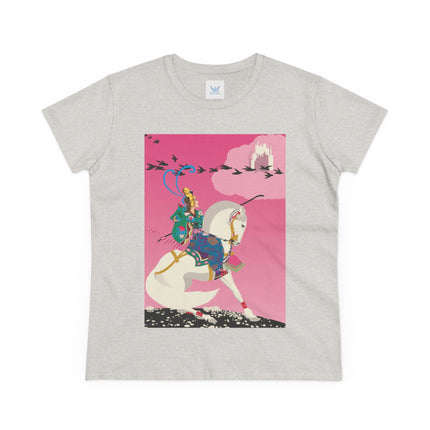 Samurai Princess on the White Steed Women's Midweight Cotton Tee – Epic Fantasy & Mythic Beauty
