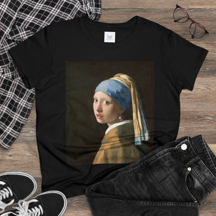 Girl with a Pearl Earring by Johannes Vermeer Women's Midweight Cotton Tee
