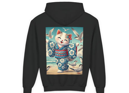 Geisha Kitten by the Seaside Youth Heavy Blend Hooded Sweatshirt