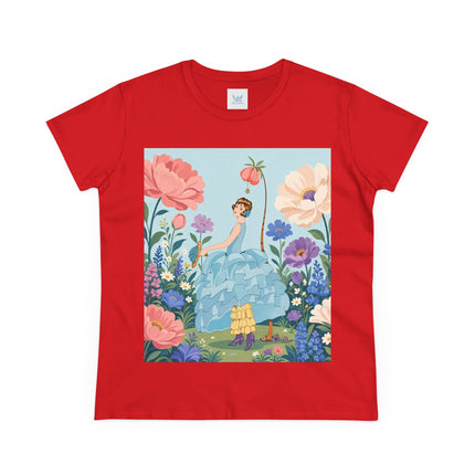🌸🩵 The Blue Ruffle Garden Cotton Tee – Art Deco Floral Whimsy