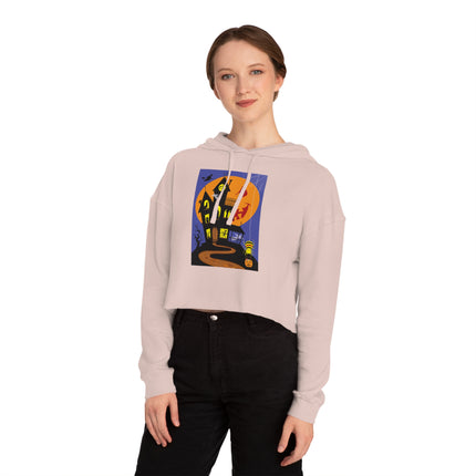 Halloween Night at the Haunted House Women’s Cropped Hooded Sweatshirt