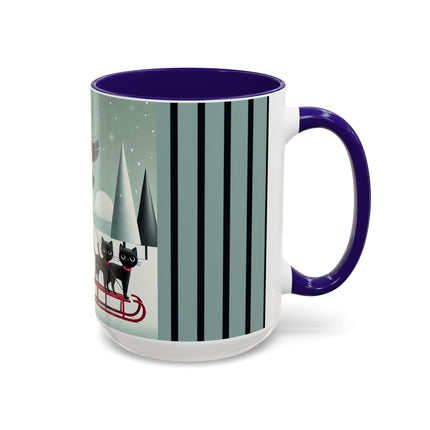 Red Sled & Curious Cats Colorful Mugs (11oz, 15oz)