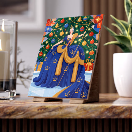 👑🔔 The Christmas Queen Of Golden Bells Ceramic Tile – Art Deco Royal Holiday Fantasy