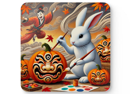 Halloween Rabbit’s Kabuki Jack-o’-Lanterns Corkwood Coaster Set