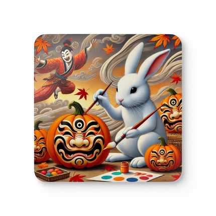 Halloween Rabbit’s Kabuki Jack-o’-Lanterns Corkwood Coaster Set