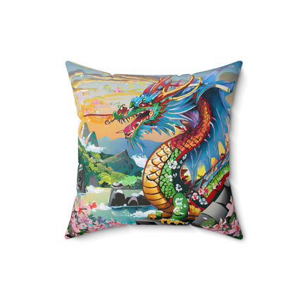 Chinese Dragon Spun Polyester Square Pillow